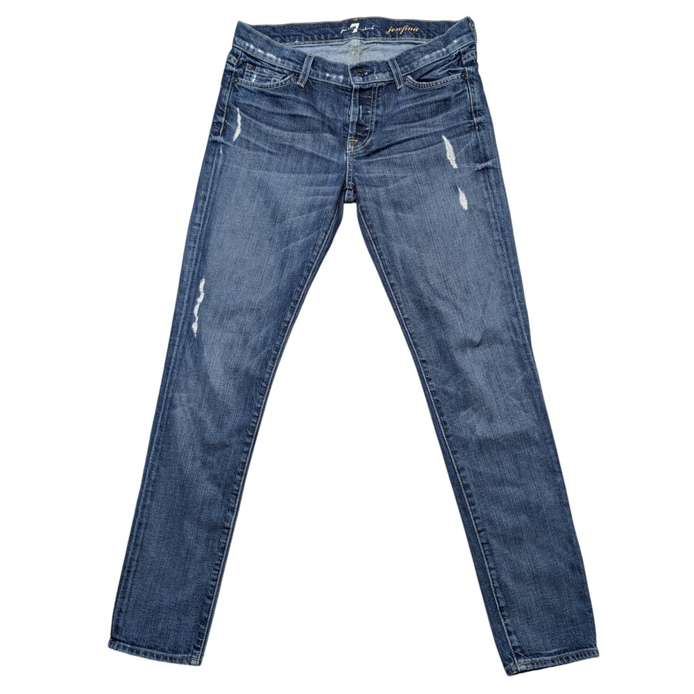7‎ for all Mankind Size 26 Josefina Cotton Blue Skinny Jeans Distressed Pants